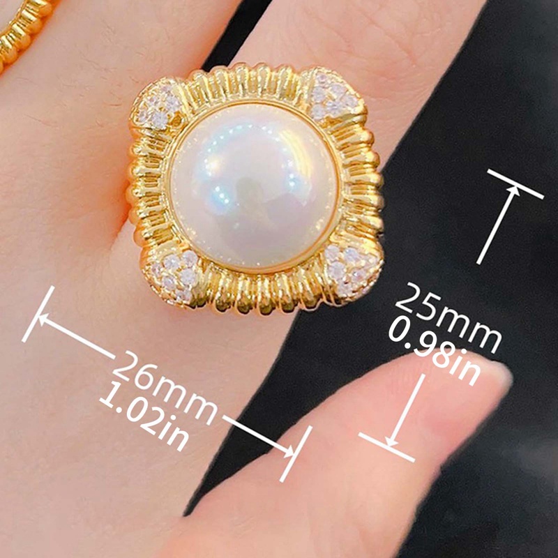 Itali Vintage Perhiasan Kualitas Tinggi Cincin Mutiara Putih Stud Anting Mewah Perjamuan Pernikahan Set Perhiasan Untuk Wanita