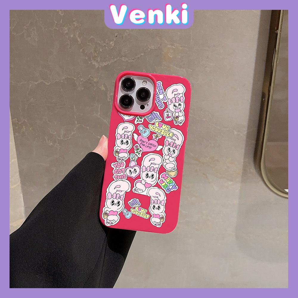 VENKI - For iPhone 11 iPhone Case Red Glossy TPU Soft Case Shockproof Protection Camera Cute Rabbit Sticker Compatible with iPhone 14 13 Pro max 12 Pro Max xr xs max 7 8Plus