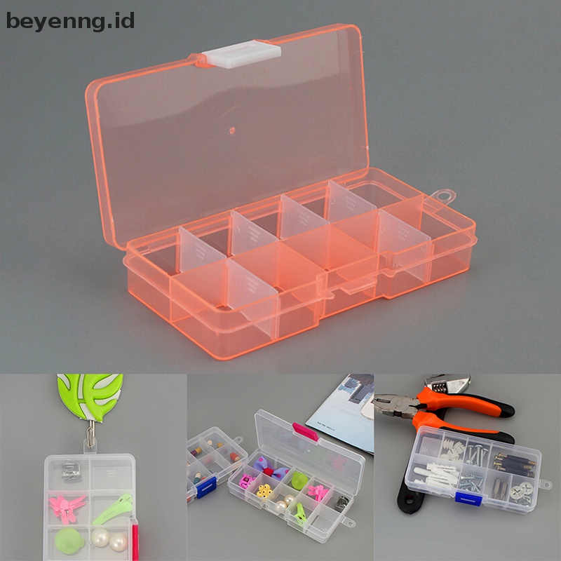 Beyen Plastic10 Slot Adjustable Kotak Penyimpanan Perhiasan Case Craft Organizer Beads ID