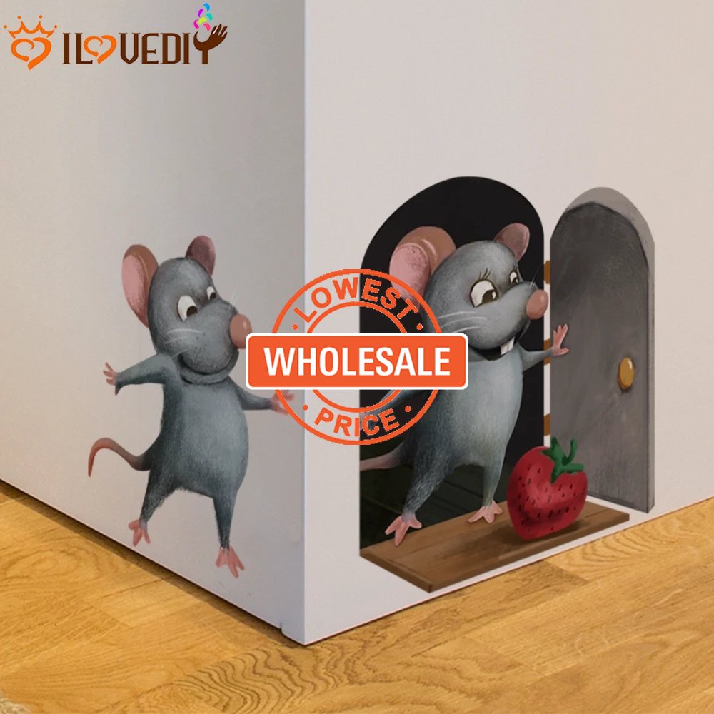 [Harga Grosir] Kartun Tikus Stiker Dua Tikus Stiker Dinding Kamar Anak Dekorasi Rumah Sudut Tangga Dekorasi Perekat Kartun Wallpaper Removable Mural Kamar Tidur Wallpaper