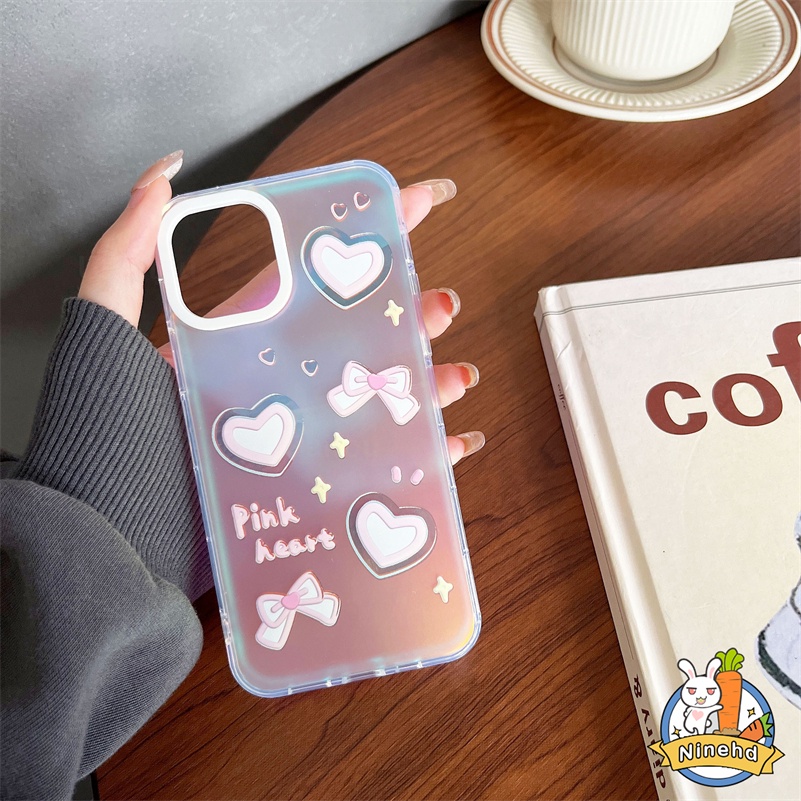 IPHONE Casing Kompatibel Untuk Iphone14 13 12 11 Pro Max X Xr Xs Max8 7 Plus SE 2020 Gradual Warna-Warni Laser Hati Cinta Casing Ponsel Silikon Kreatif Shockproof Anti-Jatuh Perlindungan Case