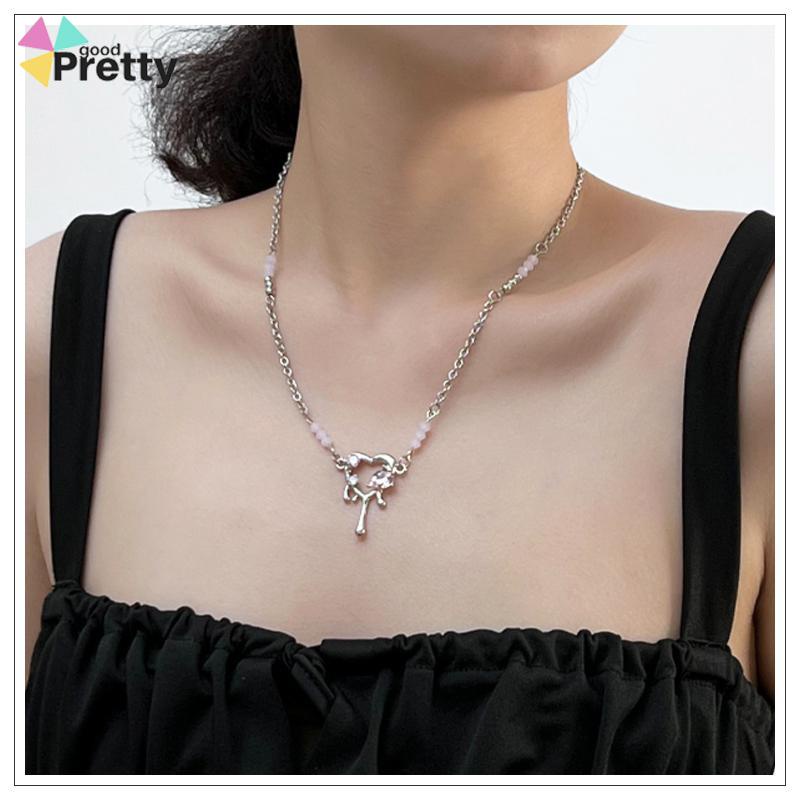 Kalung Pendek Pendek Mewah Premium Pink Zirkon Manis Keren Kalung Cinta Tetesan Cair  - PD