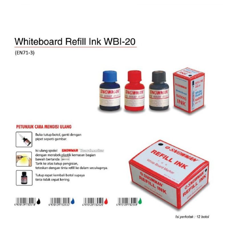 

REFILL ISI TINTA SPIDOL BISA DIHAPUS HITAM BIRU MERAH MERK SNOWMAN PAPAN TULIS WHITEBOARD WHITE BOARD MURAH DI HAPUS 2