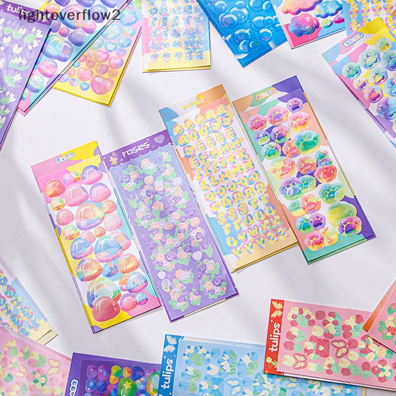 [lightoverflow2] 4 Pcs Korea Ins Warna Gelembung Tema Goo Card Stiker DIY Scrapbook Diary Phone Case Album Bintang Chasing Hadiah Dekorasi [ID]