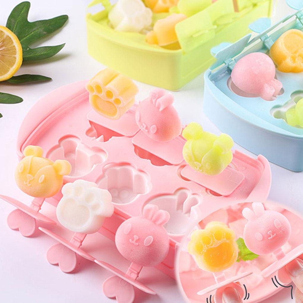 Cetakan Es Krim Persegi Panjang Lucu Mini Animal Popsicles Mold Dengan Stik Menggemaskan DIY Indah Cetakan Es Batu Rumah Tangga Untuk