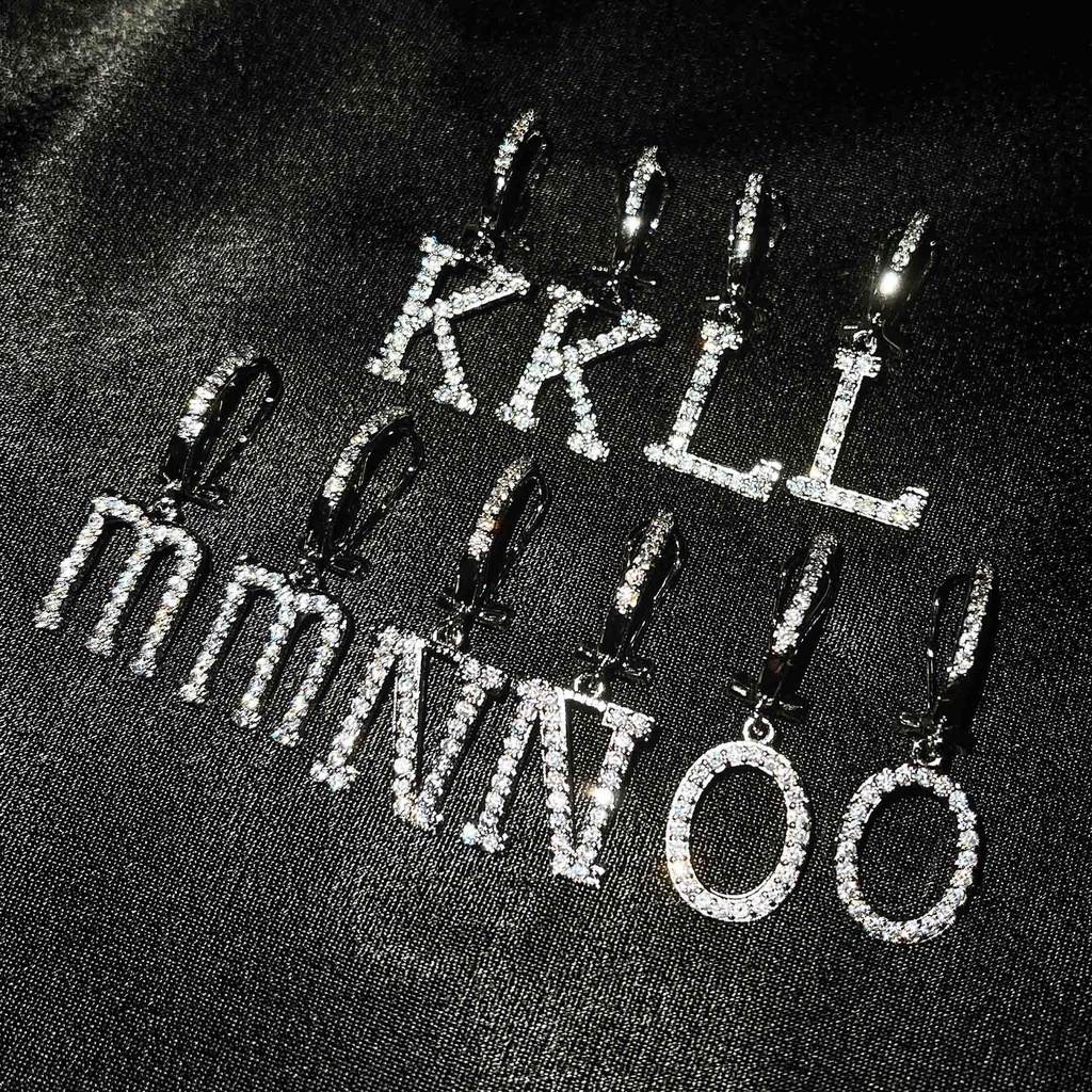 Goldkingdom Aksesoris Perhiasan Fashion Ready Stock 26huruf Anting Berlian Bertatahkan Mikro Klip Telinga Tanpa Tindik