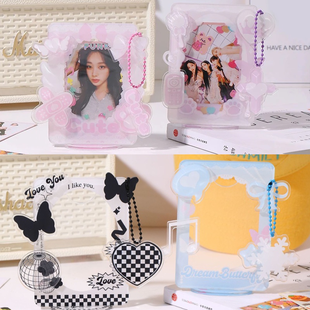 Sweet Cool Acrylic Card Holder Bingkai Foto 3Inch Untuk Idol Photocard Pelindung Desktop Display Stand