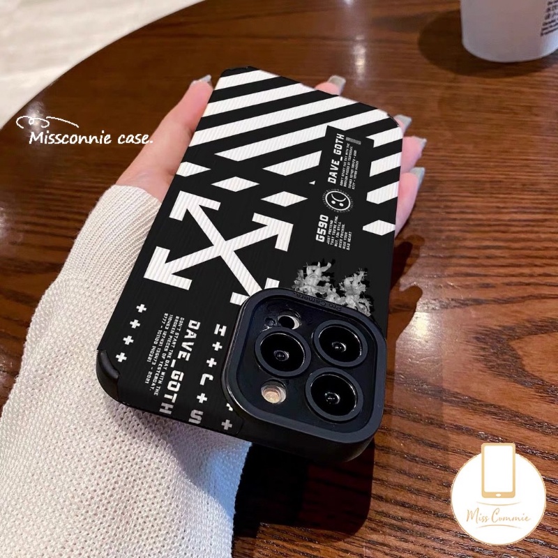 Case Stiker Kulit Tekstur Mewah Kompatibel Untuk IPhone 7Plus 11 13 14 12 Pro MAX XR X XS Max7 8 Plus Trendi Merek O.F.F-W.h.i.t.e Stripe Soft Silicon Cover