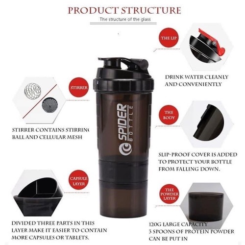 Spider Botol Minum Protein Shaker GYM Fitness 500ml