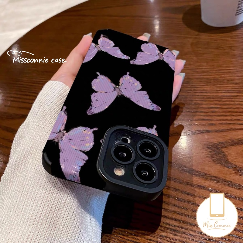 Casing Kupu-Kupu Retro Fantasi Kompatibel Untuk iPhone 11 Pro Max 7Plus X XR 13 14 11 12 Pro Max7 8 Plus XS Max Tekstur Mewah Kulit Silicon Lembut Shockproof Back Cover