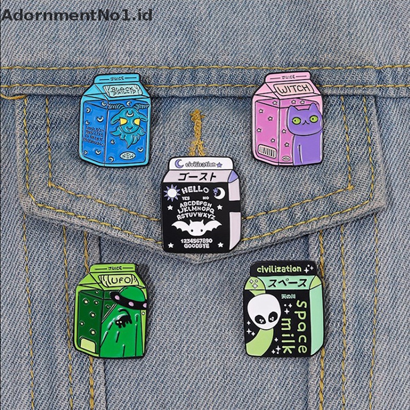 [AdornmentNo1] Pin Enamel Susu Luar Angkasa Custom Alien Penyihir Kucing Kelelawar Setan Bros Kerah Lencana Semesta Minum Perhiasan Hadiah Untuk Teman Anak [ID]