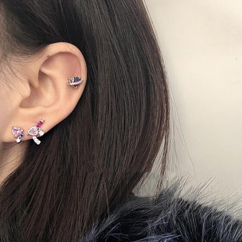 Roselife Halus Bersinar Merah Muda Kristal Hati Tusuk Sekrup Anting Untuk Wanita Gadis Chic Rose Quartz Love Stud Earring Korea Manis Telinga Perhiasan Hadiah