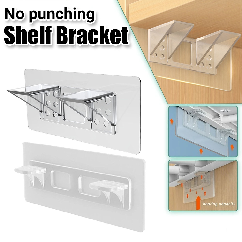 Bracket Holder Rumah Tangga Transparan Shelves Bracket Strong Load Bearing Floating Shelf Divider Holder Untuk Closet Lemari Kabinet Lemari Perekat Diri Tidak Meninju