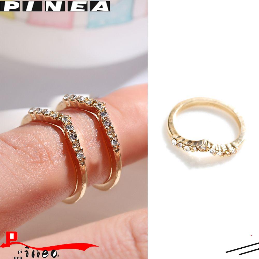 Cincin Rantai Bentuk V Warna Emas Untuk Wanita