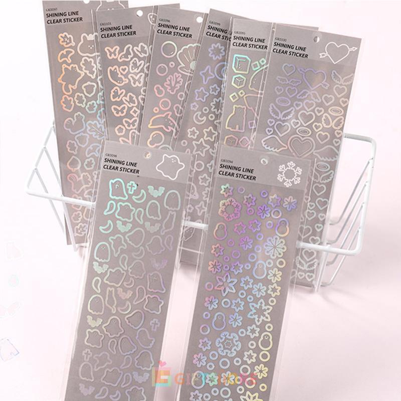 COD✨ galicici stiker glitter laser transparan motif kupu-kupu bunga bahan PVC tahan air untuk dekorasi cangkir air laptop ponsel kartu ucapan DIY-GS