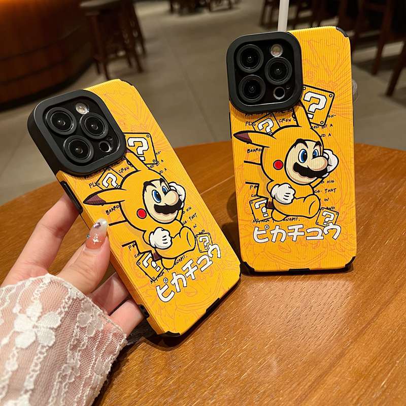 Kulit Domba Kartun Lucu Pikachu Mario Soft Case Iphone 7Plus 8 Plus X XS XR XS Max 11 13 12 14 PRO Max 14 Plus SE Phone Case Kuning Untuk Pria Man