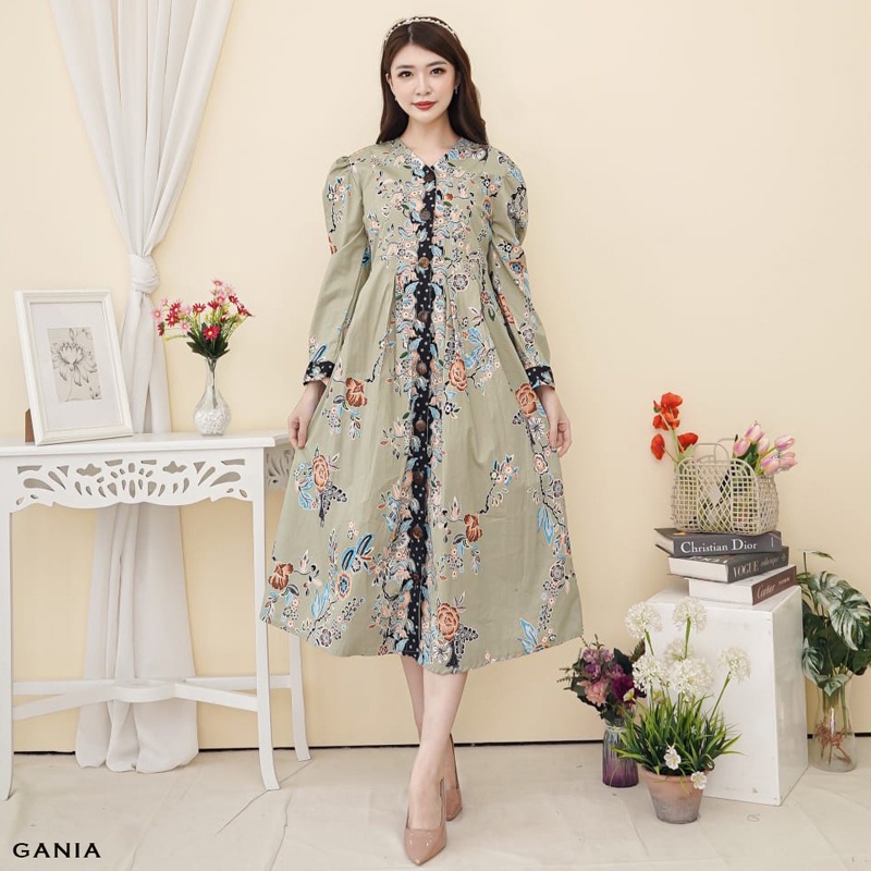 Evercloth Gania Gamis Batik Dress Batik Wanita Lengan Panjang Terusan