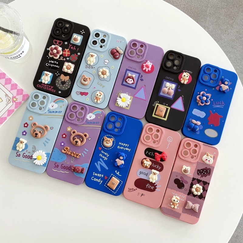 Iphone 13/13 Pro/13 Pro Max/11 Soft Case Warna Motif 3D Timbul Karkter Boneka Case Lucu Casing Soft 