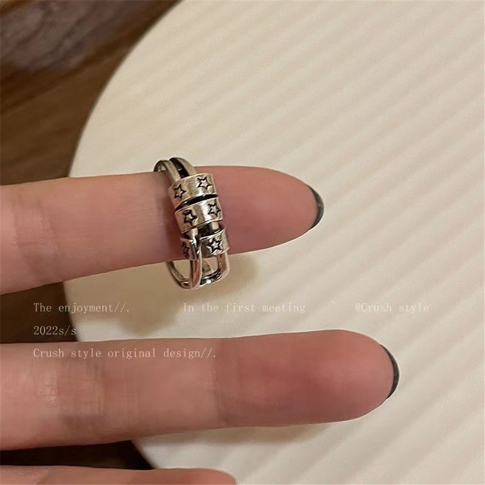 Set Cincin Bintang Tekstur Pembukaan Retro Pribadi Untuk Wanita Vintage Dilubangi Serbaguna Gaya Dingin Cincin Jari Telunjuk Perhiasan Permen