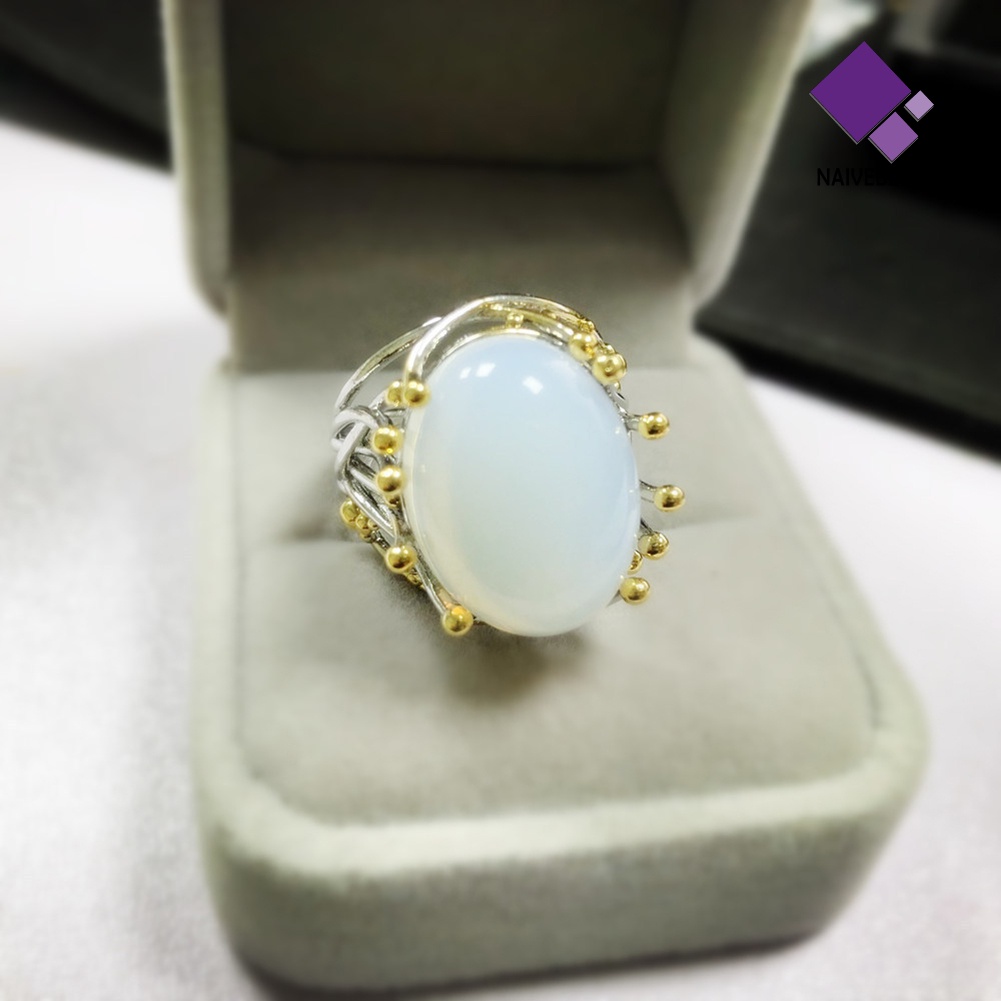 &lt; Naiveblues &gt; Pernikahan Pertunangan Vintage Wanita Dual Color Oval Faux Topaz Cincin Perhiasan