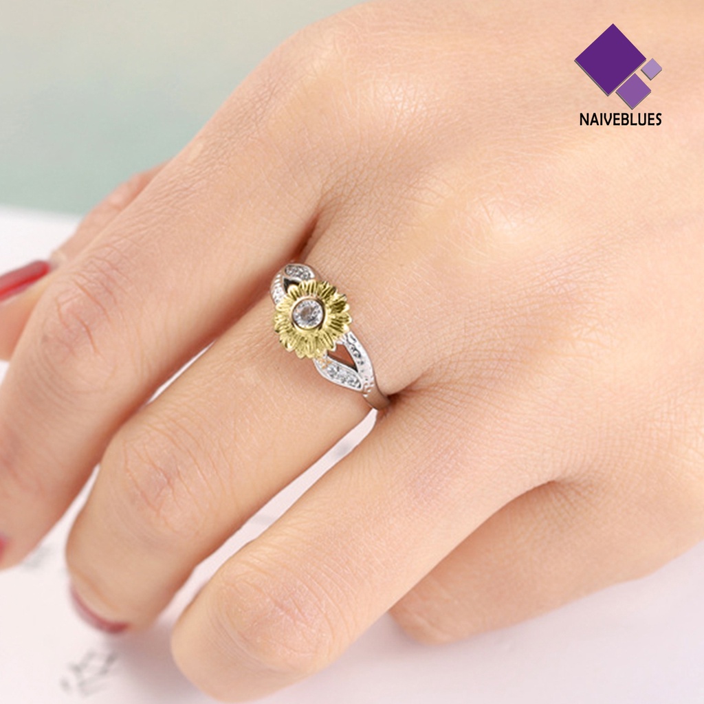 &lt; Naiveblues &gt; Berlian Imitasi Cincin Shiny Gold-Layer Sunflower Alloy Ring Temperamen Perhiasan Wanita Elegan Rings Hadiah Yang Indah