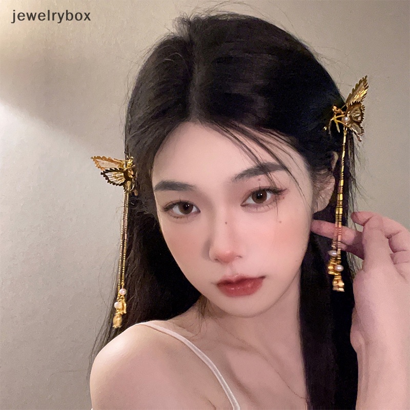 [jewelrybox] Retro Peri Bergerak Kupu-Kupu Jepit Rambut Berlian Imitasi Mutiara Rumbai Duckbill Klip Cocok Untuk Gadis Liontin Jepit Rambut Aksesoris Rambut Butik