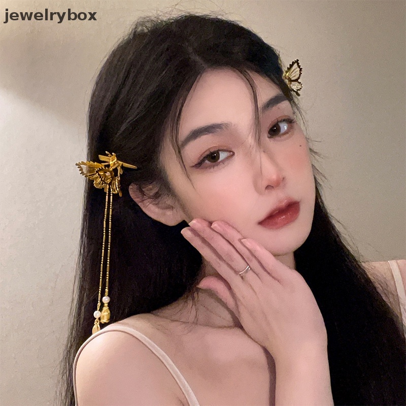 [jewelrybox] Retro Peri Bergerak Kupu-Kupu Jepit Rambut Berlian Imitasi Mutiara Rumbai Duckbill Klip Cocok Untuk Gadis Liontin Jepit Rambut Aksesoris Rambut Butik