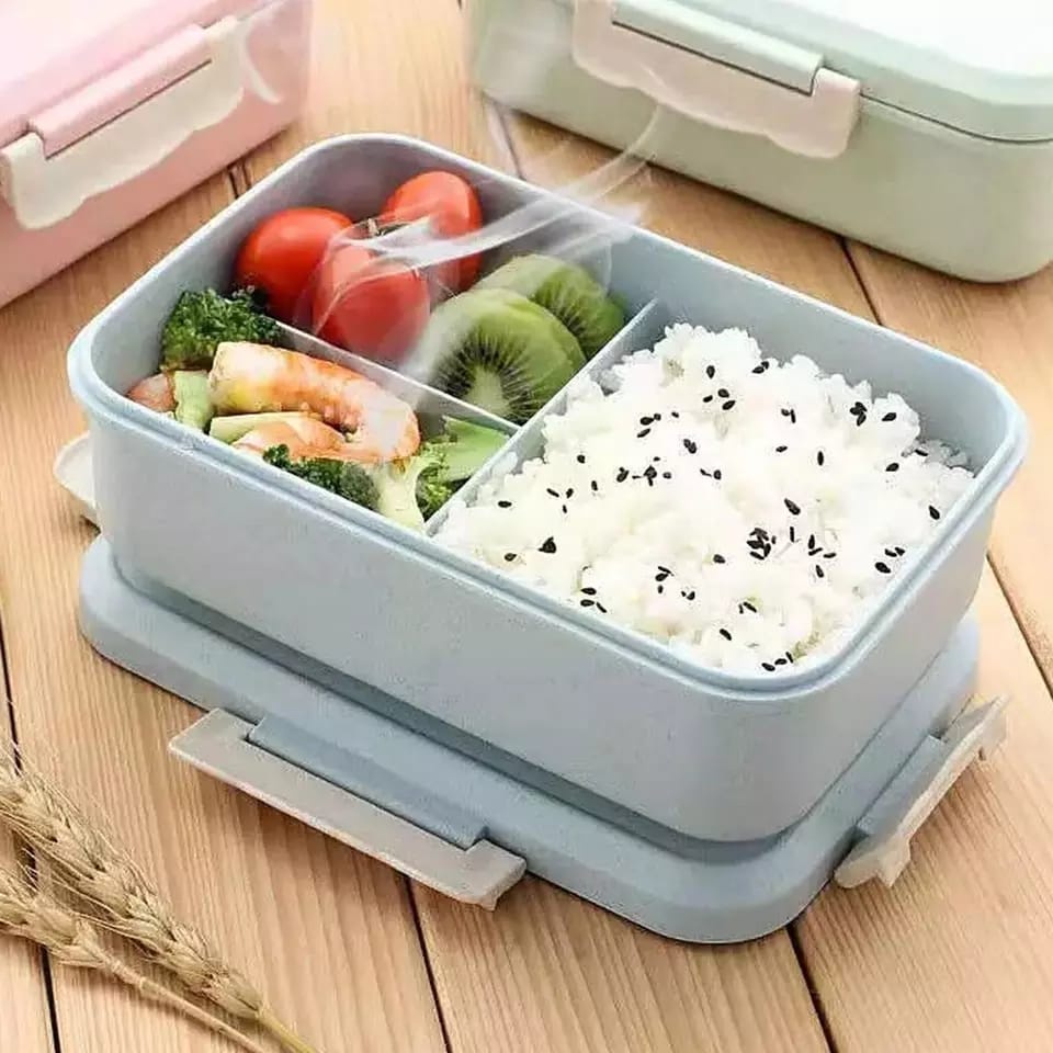 Kotak Bekal Makan Jerami Gandum / Lunch Box Set / Kotak Makan Anti Tumpah Free Sendok dan Garpu