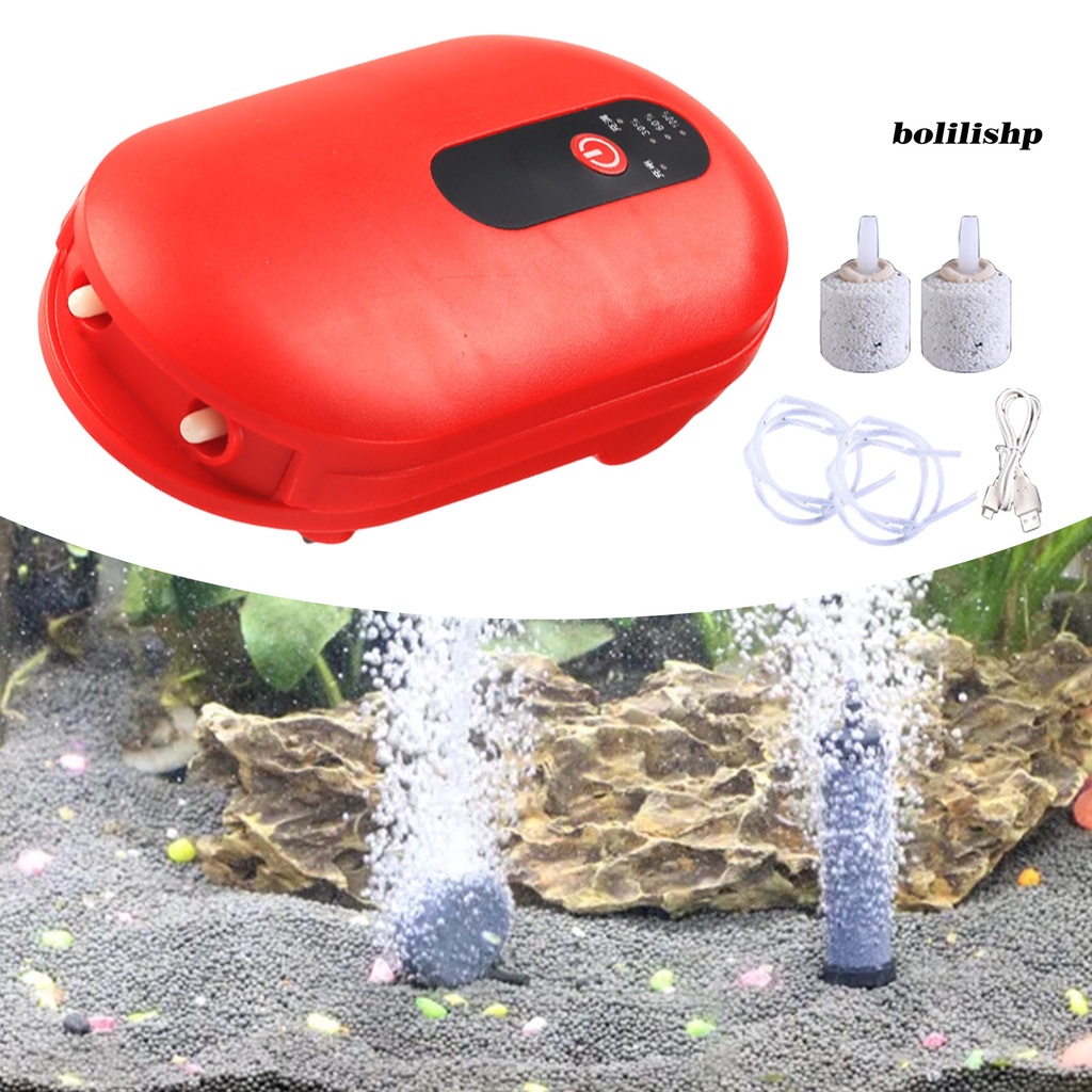 Bo-oxygen Pompa Angin USB Charging Portable Ultra Tenang Dengan Batu Udara Daya Tinggi Penambahan Oksigen Mini Dual Outlet Aquarium Fish Tank Aerator Untuk Outdoor