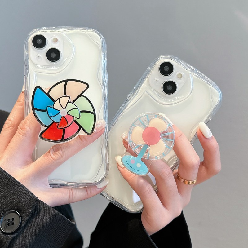 Kipas Angin Windmill Popsocket Gelombang Bening Soft Case HP iP iPhone X XS XR 11 12 13 14 Pro Max Woman Girl FTD Casing Apple