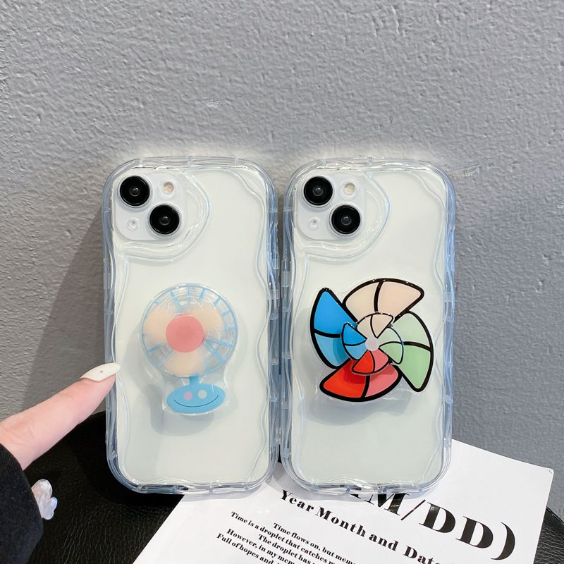 Kipas Angin Windmill Popsocket Gelombang Bening Soft Case HP iP iPhone X XS XR 11 12 13 14 Pro Max Woman Girl FTD Casing Apple