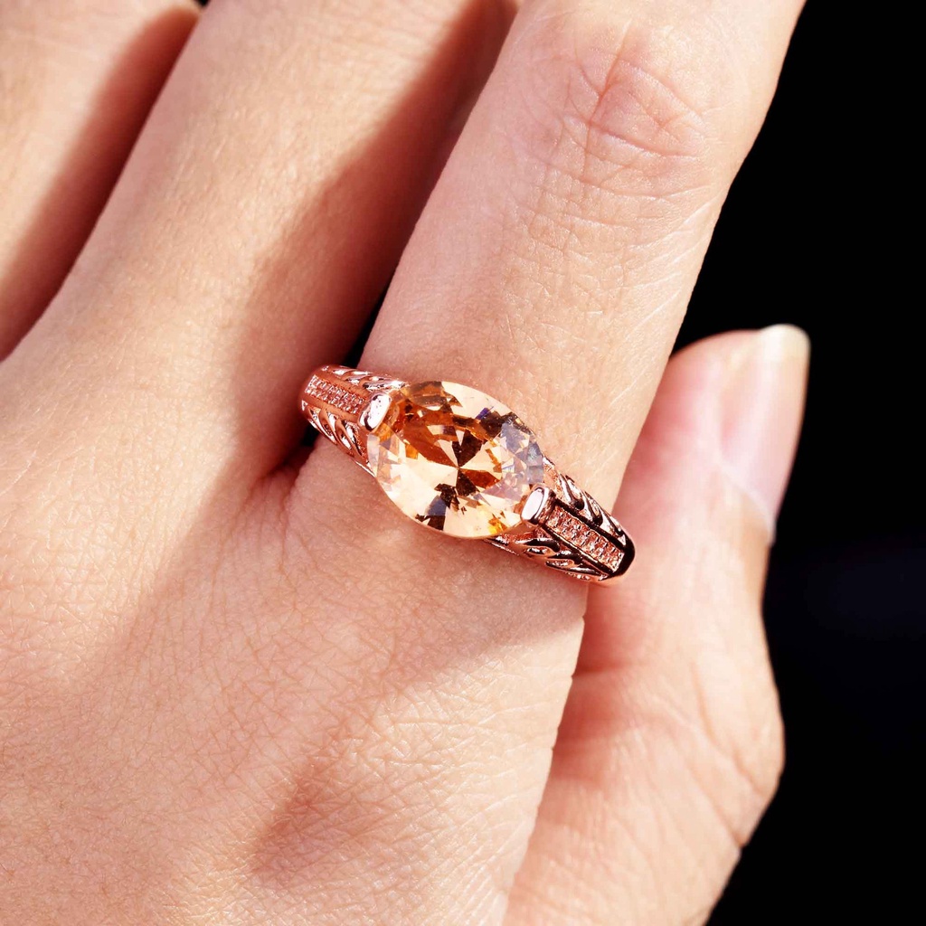 Goldkingdom Aksesoris Perhiasan Fashion Ready Stock Champagne Morganite Colorful Treasure Berongga Keluar Cincin Wanita