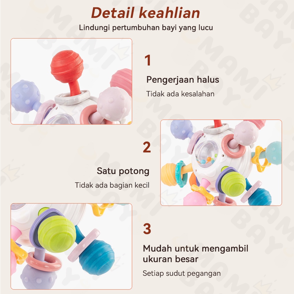 Mamibayi Mainan Bola Atomik Putar Anak Bayi Bahan Silikon Lembut Teether Rattle Bayi Mainan Edukasi Anak Bayi