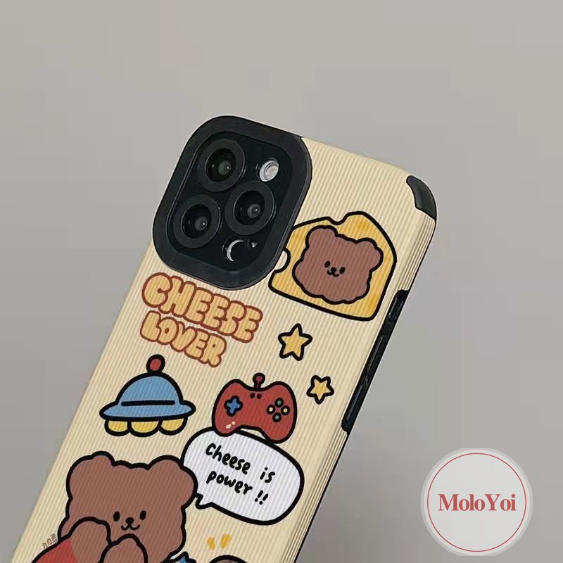 Ins Lucu Kartun Beruang Ponsel Case Kompatibel Untuk IPhone 11 Pro Max 7Plus XR X XS Max7 8 Plus 11 13 12 14 Pro Max Silikon Lembut Shockproof Mewah Tekstur Kulit Tpu Cover