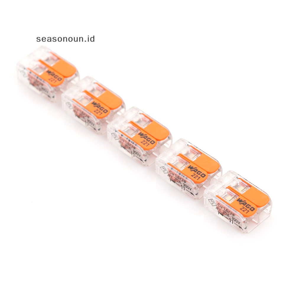 Seasonoun Hot 5Pcs Sale Wago 221-412 LEVER-NUTS 2condutor Compact Connector 10pk Kawat Tembaga Junction.