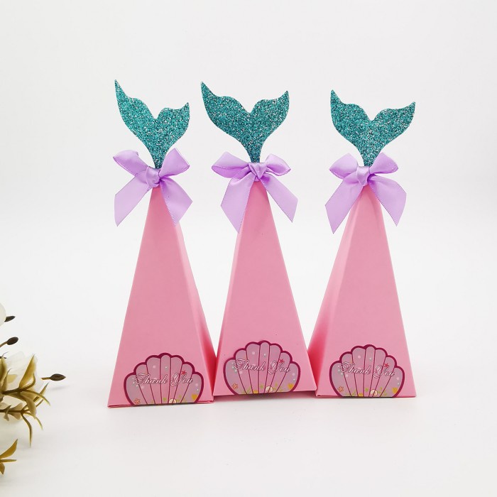 

[GG] Mermaid Camilan Kotak 10pcs Candy Box Mermaid Gift Bags Decorations - Merah Jambu