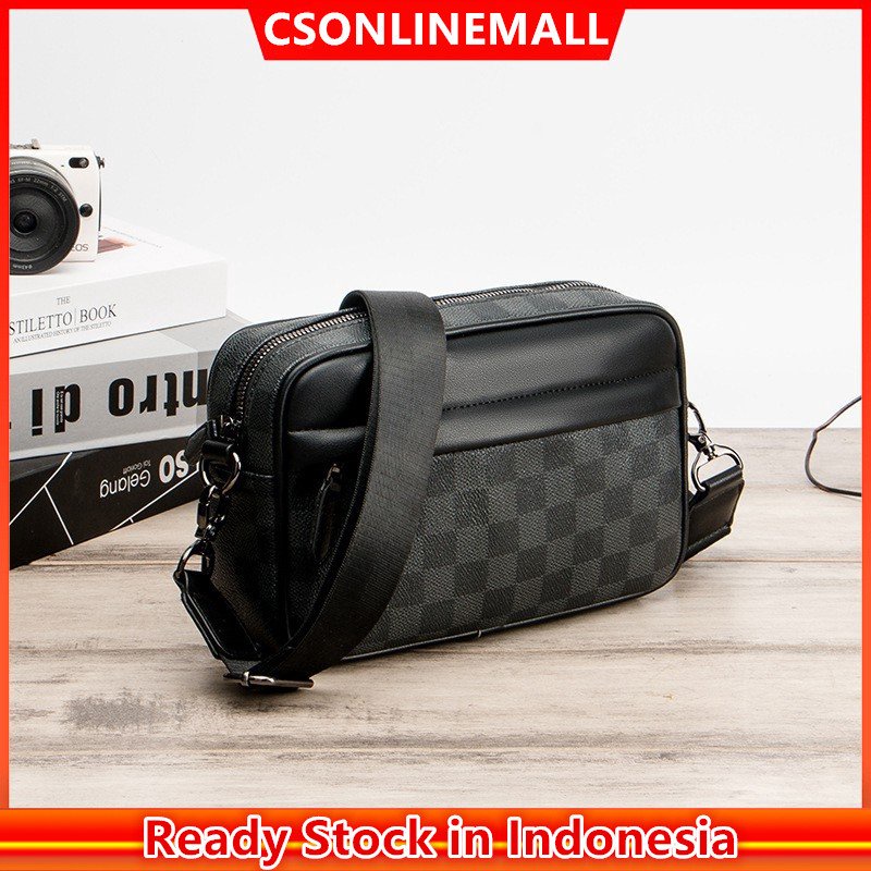 CSONLINEMALL Pria Tas Selempang Tas Bahu Fashion Messenger Bag Tahan Air Pu Kulit Tas Selempang