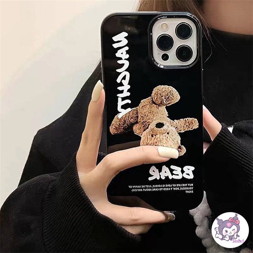 IPHONE Kompatibel Untuk Iphone14 13 12 11 Pro Max SE 2020 X Xr Xs Max8 7 6Plus Hitam Fashion Mainan Beruang Silikon Premium Casing Ponsel Lembut Anti Jatuh Pelindung TPU Cover XJJJJ