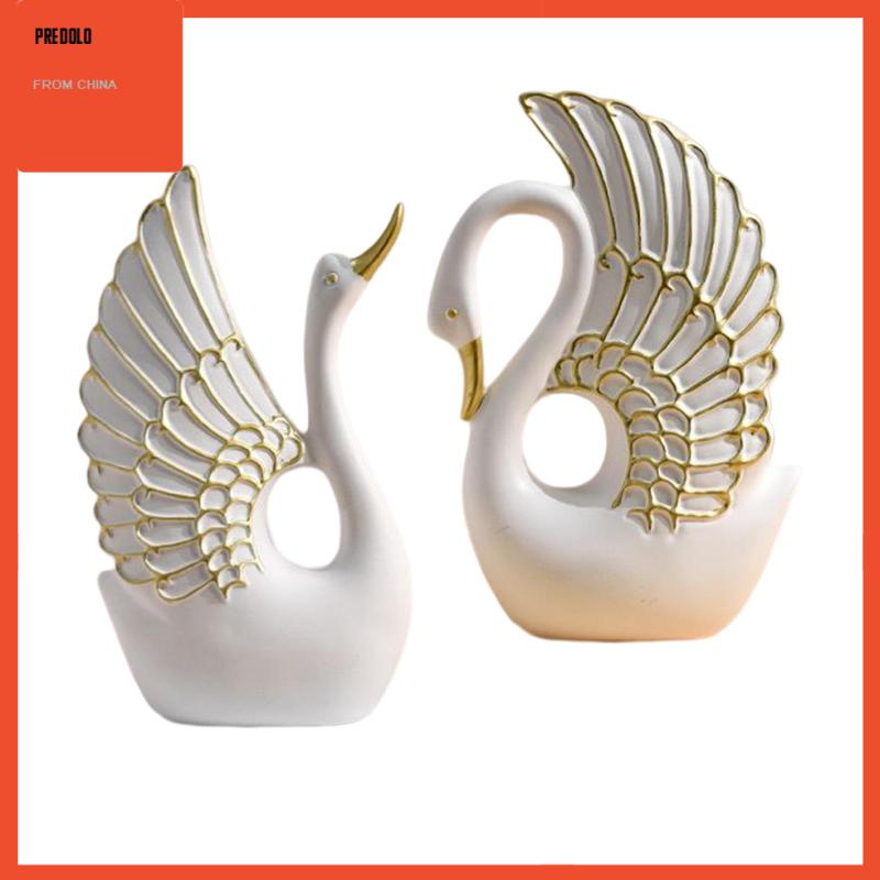 [Predolo] 2x Resin Statue Wedding Home Rak Anniversary Patung Patung Swan