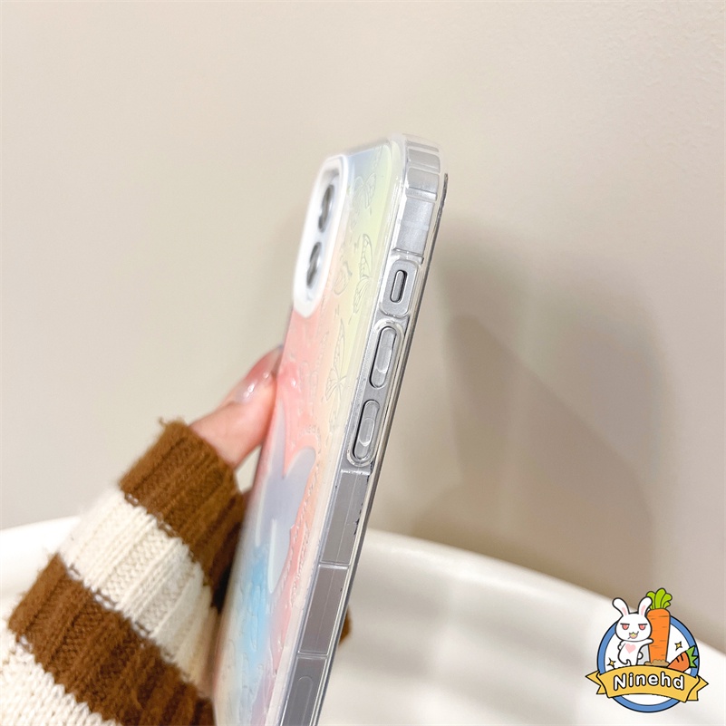 IPHONE Casing Kompatibel Untuk Iphone14 13 12 11 Pro Max X Xr Xs Max8 7 Plus SE 2020 Luxury Metal Laser Butterfly Phone Case Clear Shockproof Bumper Soft Case Lensa Full Cover Pelindung