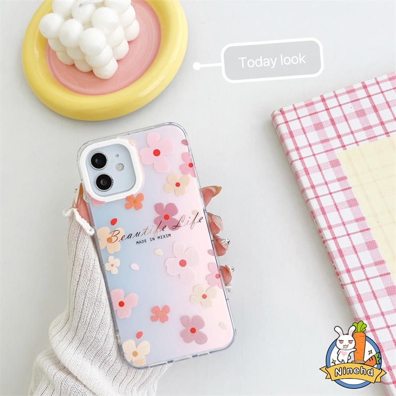 IPHONE Casing Kompatibel Untuk Iphone14 13 12 11 Pro Max X Xr Xs Max8 7 Plus SE 2020 Musim Panas Pink Bunga Kecil Casing Ponsel Akrilik Bening Silikon Keras Shockproof Soft Case Cover Pelindung