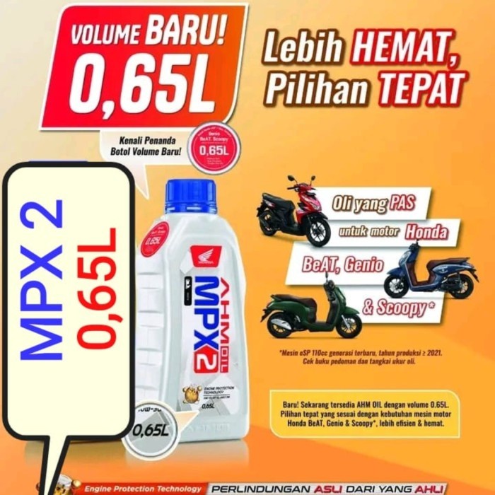 AHM Oli Motor Matic MPX2 10W-30 Honda Beat Genio Scoopy 0.65L