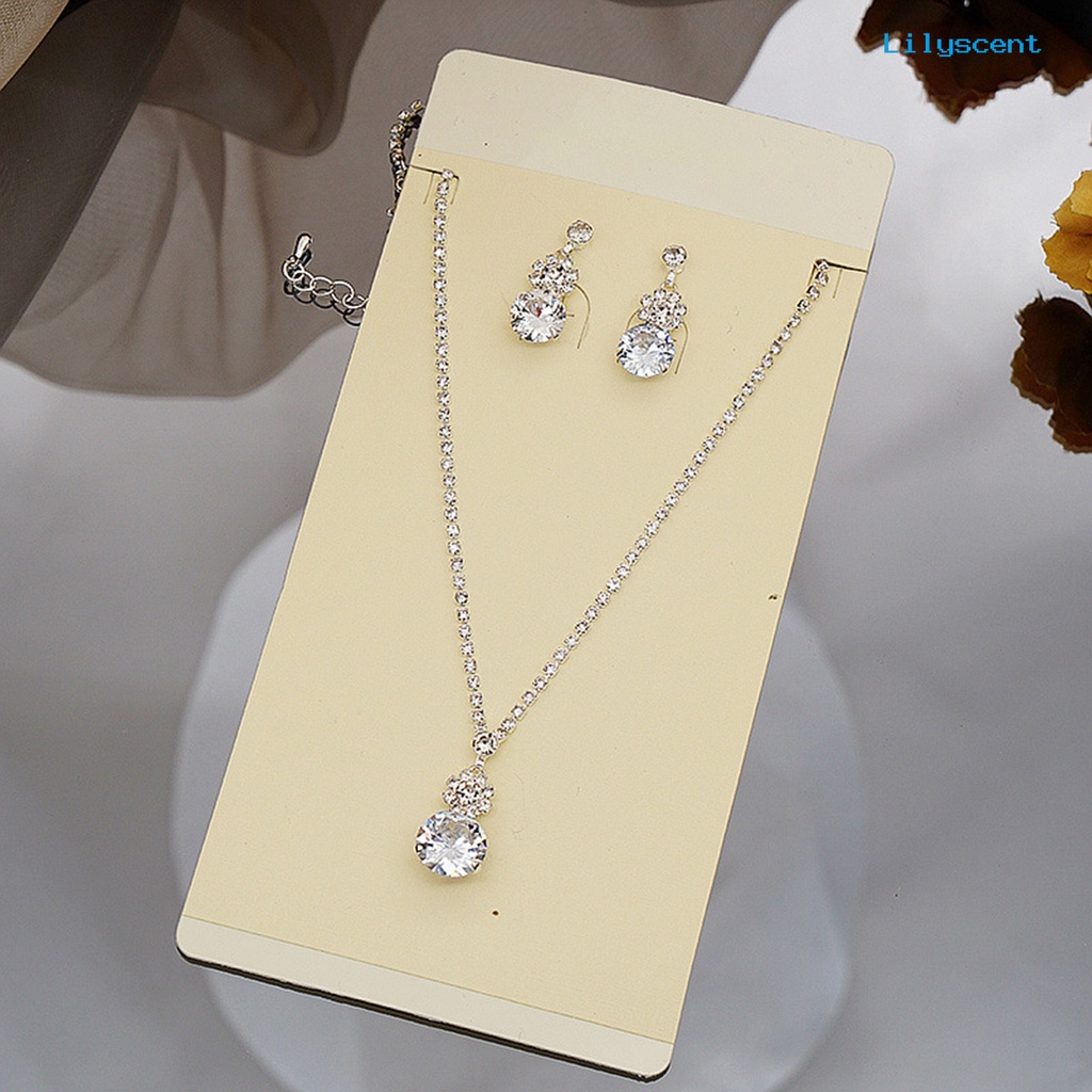 [LS]1 Set Perhiasan Pernikahan Elegan Set Untuk Wanita Cubic Zirconia Kristal Imitasi Choker Kalung Anting Pengantin Berlian Imitasi Aksesoris Fashion