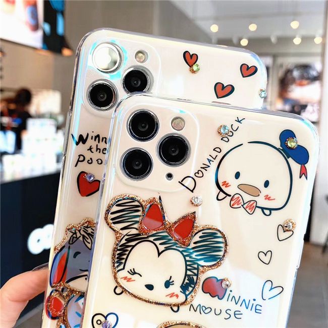 IPHONE Casing Ponsel Desain Lem Tetes Mouse And Bear Glitters Kompatibel Dengan Iphone12 13 14 11 Pro Max X Xs Max Xr Vfcv