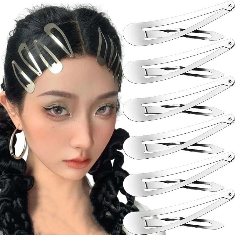 Perak Y2K Drop Shaped BB Hairclip/Fashion Korea Sederhana Snap Headwear Jepit Rambut Aksesoris/Indah BB Jepit Rambut Perhiasan/Punk Gadis Logam Rambut Klip Hiasan Kepala/Bayi Anak Jepit Rambut