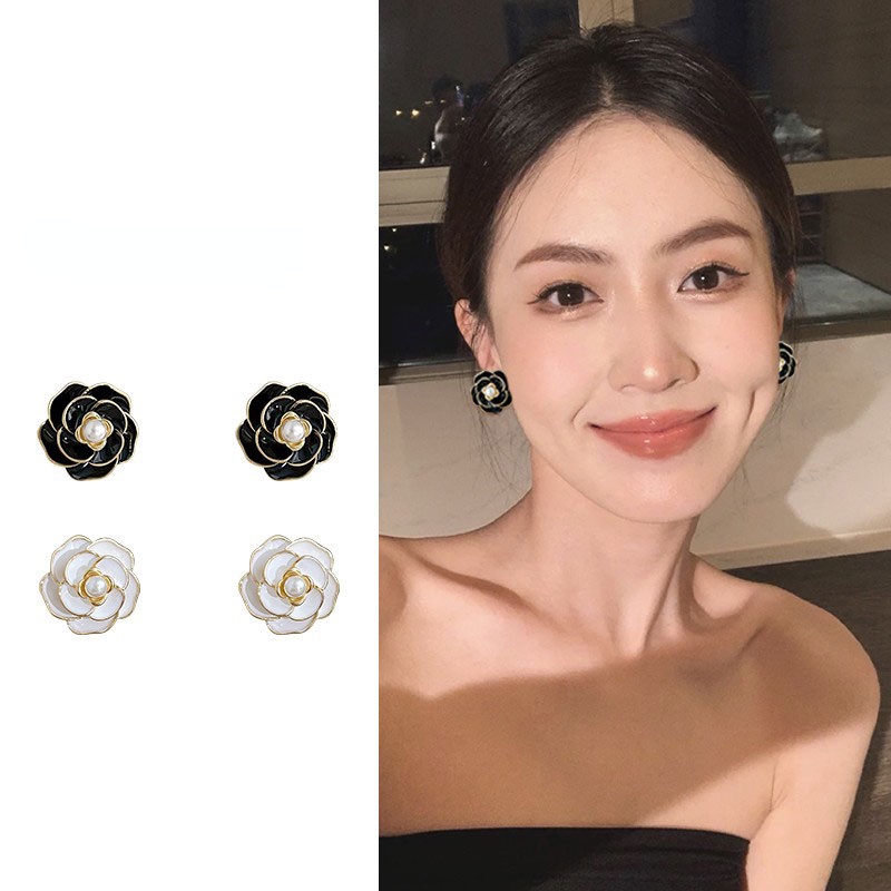 Anting Camelia Antik Mewah Tinggi S925 Sterling Silver Enamel Earrings Ear Studs Untuk Lady Perempuan