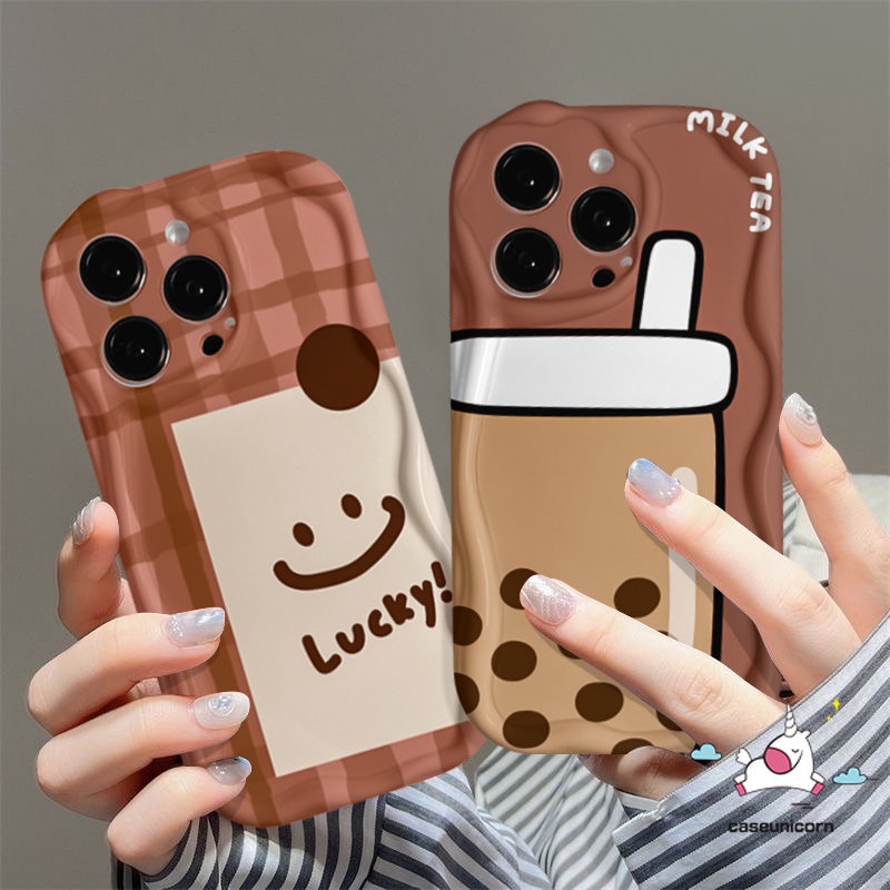 Casing Untuk Realme C15 C53 C35 C31 C33 C12 C55 C25 5 7i 9i 6i 5i 5s C21Y C25Y C20 C25s C17 C11 C30 C21 C3 C20A Kreatif 3D Wavy Curved Edge Kartun Smiley Lucu Milk Tea Soft Case