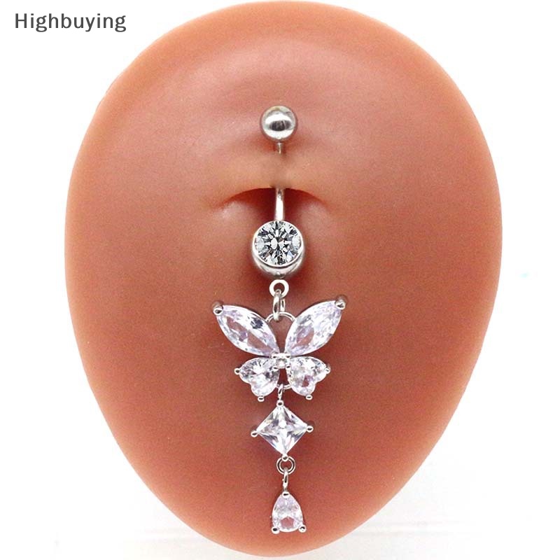 Hbid Butterfly Belly Button Ring Surgical Steel Navel Ring Menjuntai Perhiasan Pusar Pusar Pircing Ring Navel Ring Glory