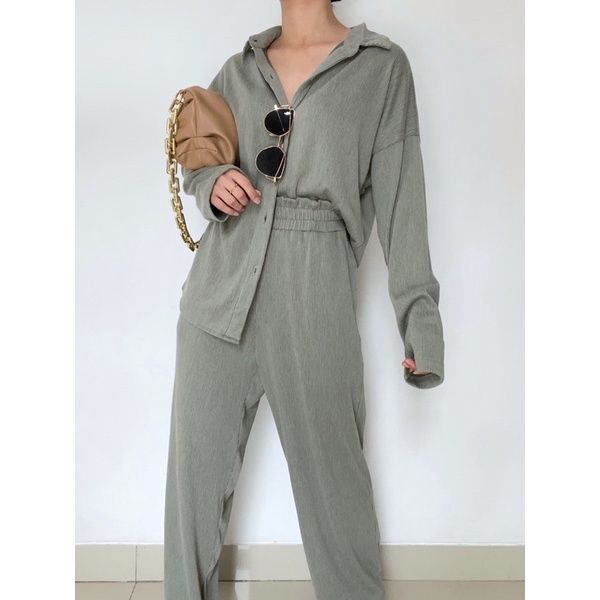 BEFAST - ZNF OOTD WANITA ONESET KEISYA / SETELAN ZALINA RIB / Pakaian Casual wanita / Oneset Wanita Keluaran Terbaru / Outfit Daily Wanita Remaja ABG / Set Atasan Lengan panjang+Celana Kulot Panjang Terlaris / Fashion Kekinian Ala Korean Style Wanita