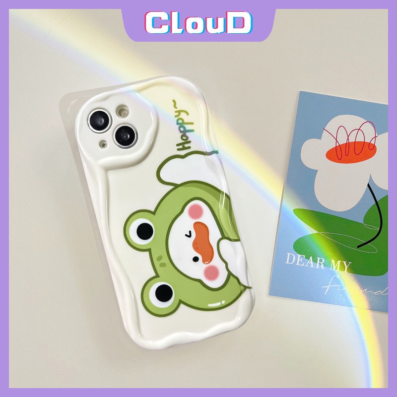 IPHONE Casing Ponsel Bebek Kartun Lucu Kompatibel Untuk Iphone11 13 14 12 Pro Max XS Max 7Plus SE 2020 Lembut Tpu Pasangan Minum Teh Susu 3D Wavy Curved Edge Glossy Cover